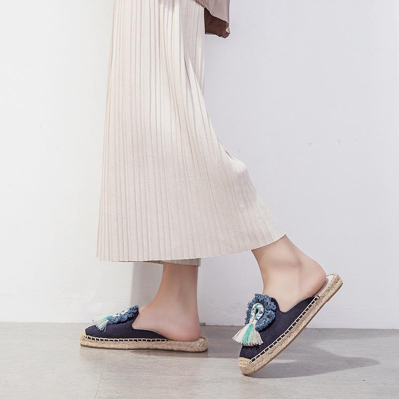 Opp France Women Straw Fringed Fisherman Slippers