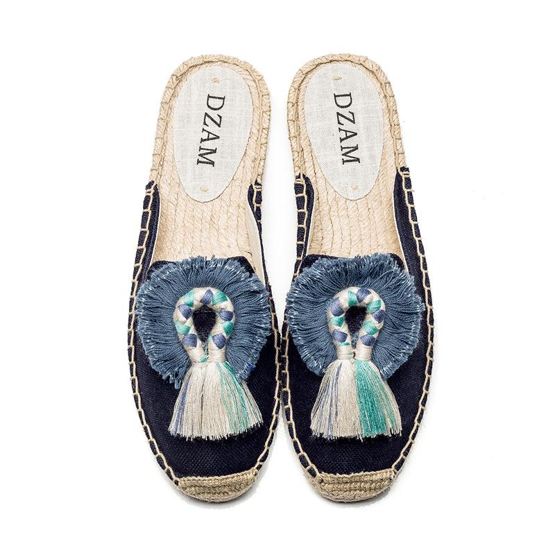 Opp France Women Straw Fringed Fisherman Slippers