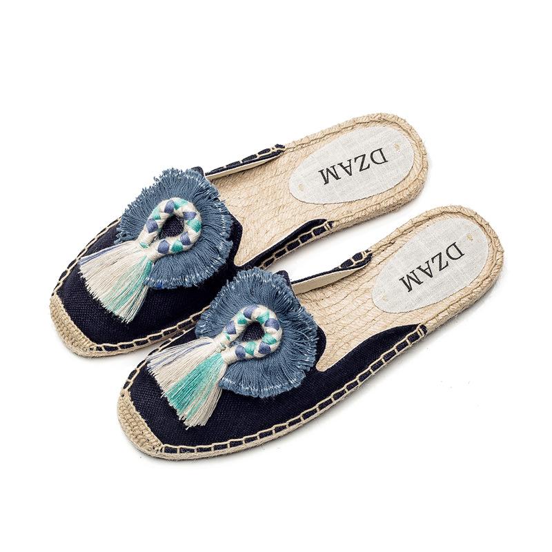 Opp France Women Straw Fringed Fisherman Slippers
