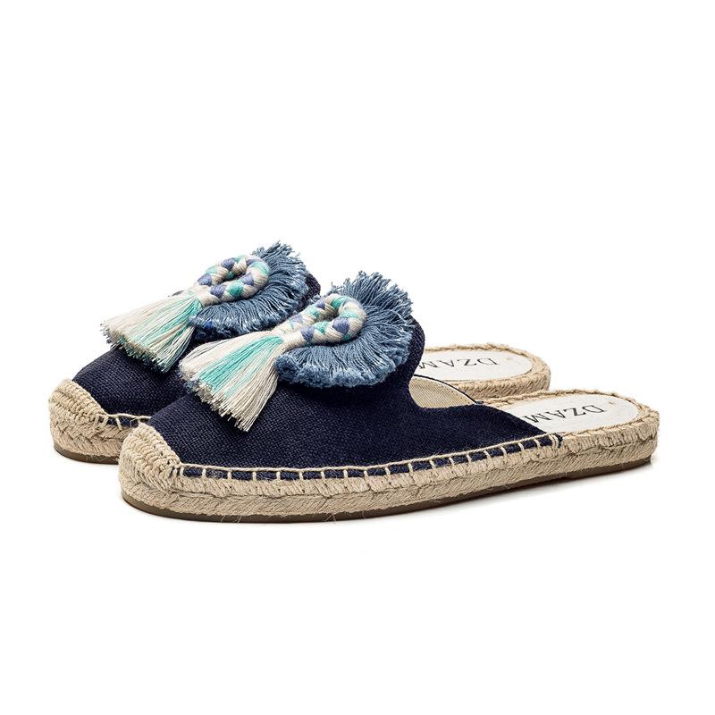 opp france Women Straw Fringed Fisherman Slippers