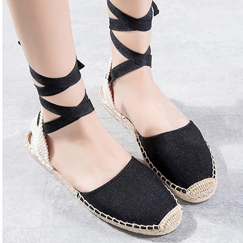 Opp France Women Straw Lace-up Fisherman Shoes