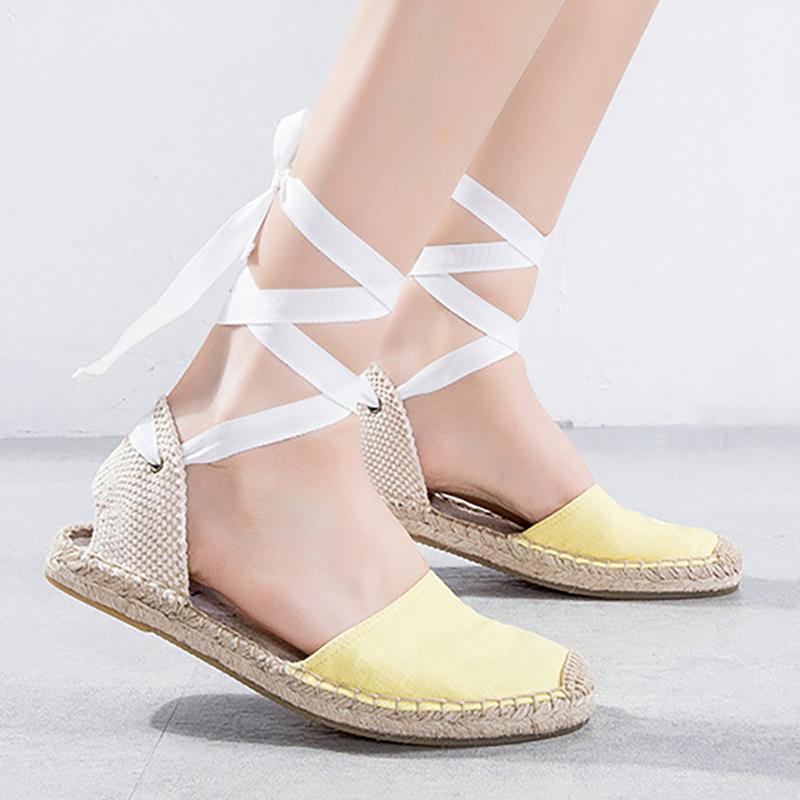 Opp France Women Straw Lace-up Fisherman Shoes