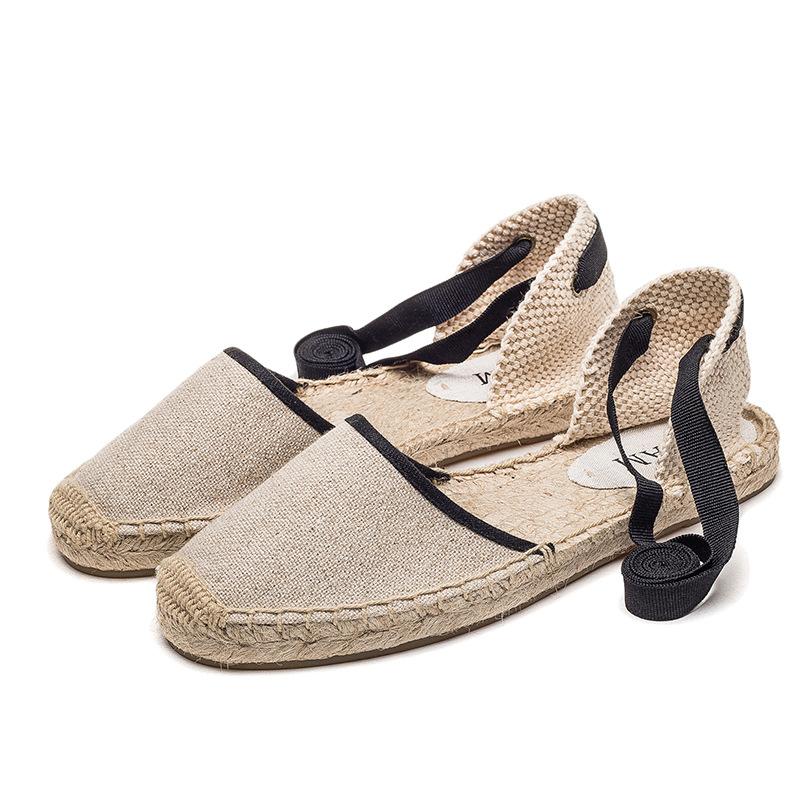 opp france Women Straw Lace-up Fisherman Shoes