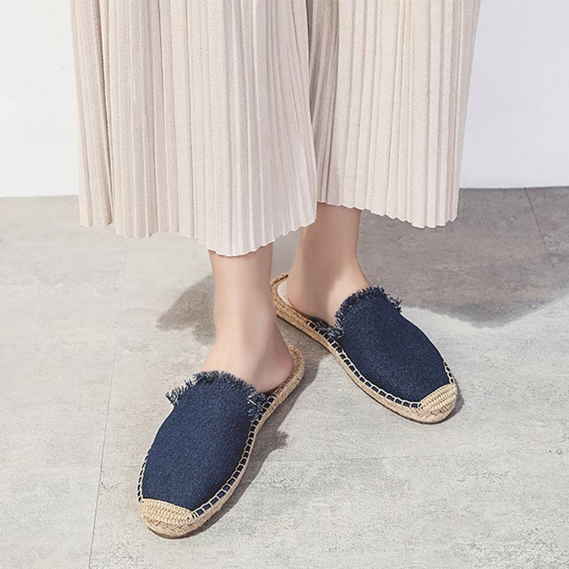 Opp France Women Straw Linen Fisherman Slippers