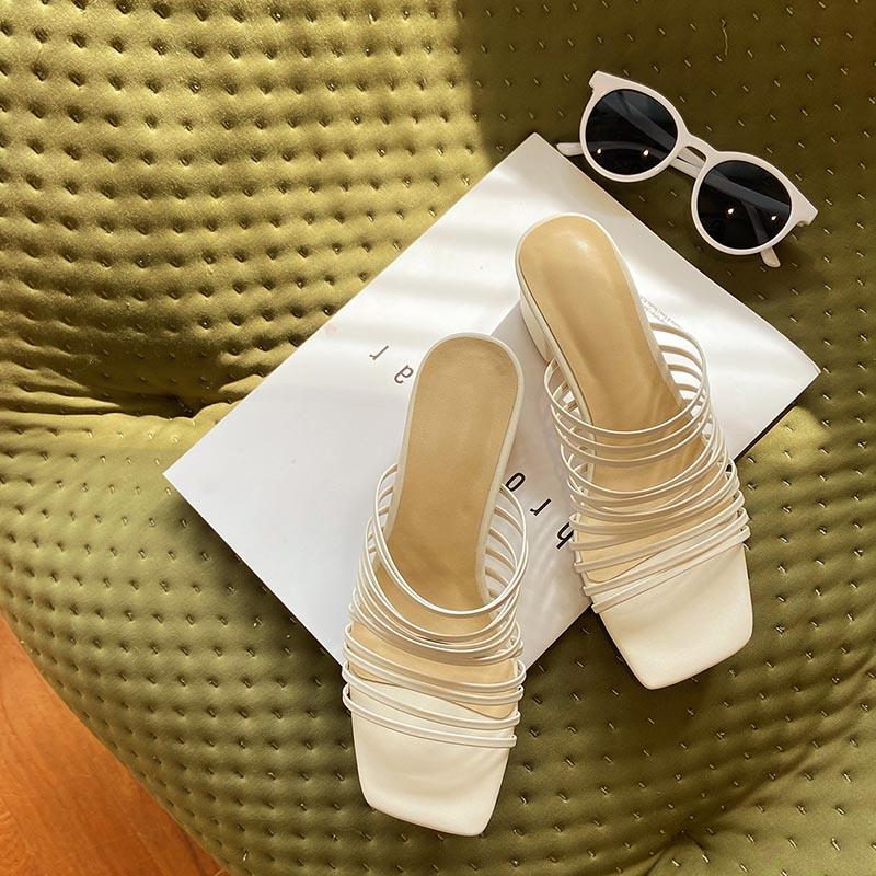 Opp France Women Thin Strap Chunky Heel Slippers