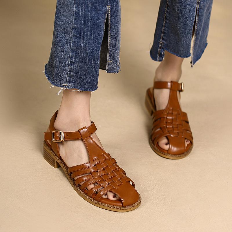 Opp France Women Vintage Woven Cutout Sandals