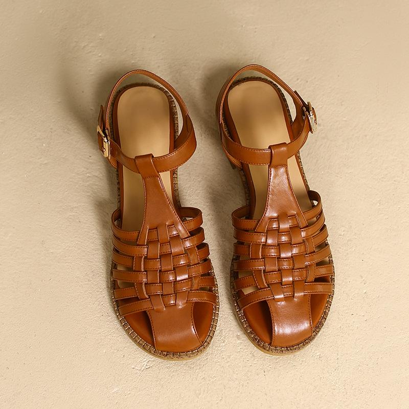 Opp France Women Vintage Woven Cutout Sandals