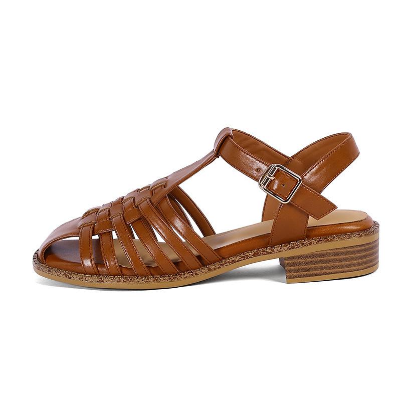 opp france Women Vintage Woven Cutout Sandals