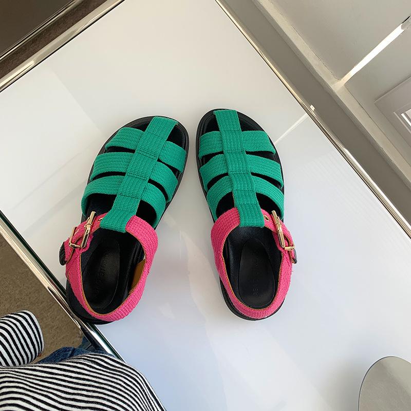 Opp France Women Woven Cutout Colorblock Sandals