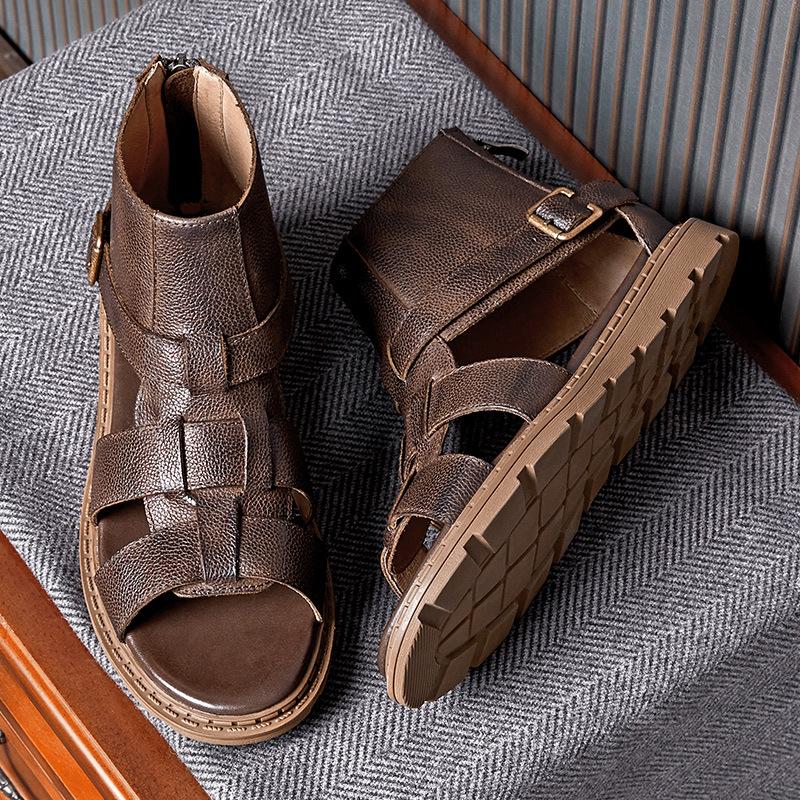 Opp France Zipper Cutout Leather Sandals