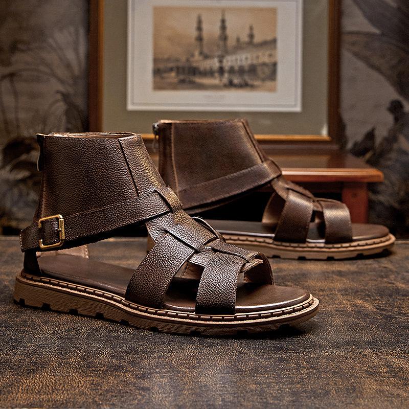 opp france Zipper Cutout Leather Sandals