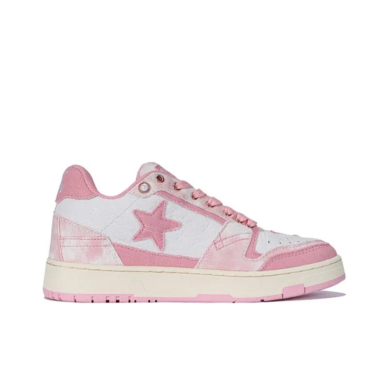 Opp France Pink And White Lace Up Trendy Star Casual Shoes For Both Men And Women
