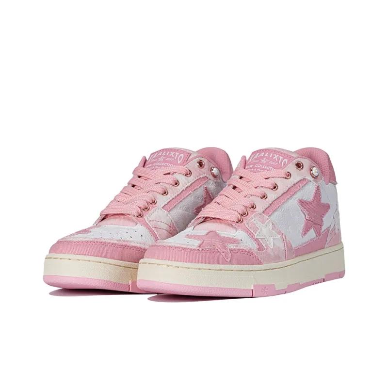 Opp France Pink And White Lace Up Trendy Star Casual Shoes For Both Men And Women
