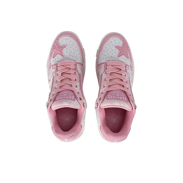 Opp France Pink And White Lace Up Trendy Star Casual Shoes For Both Men And Women