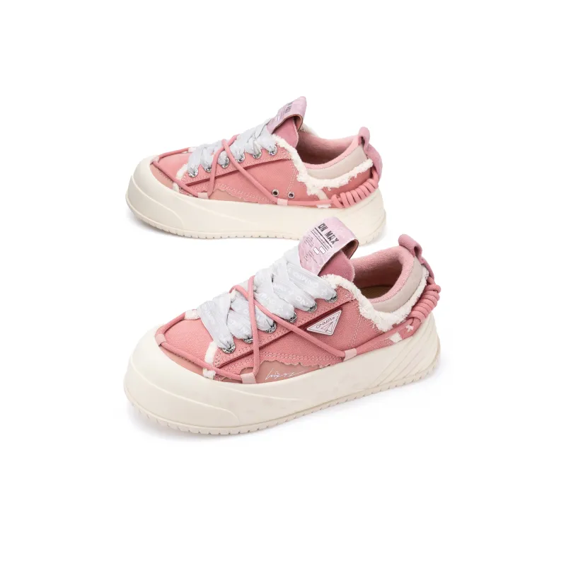 Opp France Pink Cherry Blossom Canvas Lace-up Trendy Unisex Casual Shoes