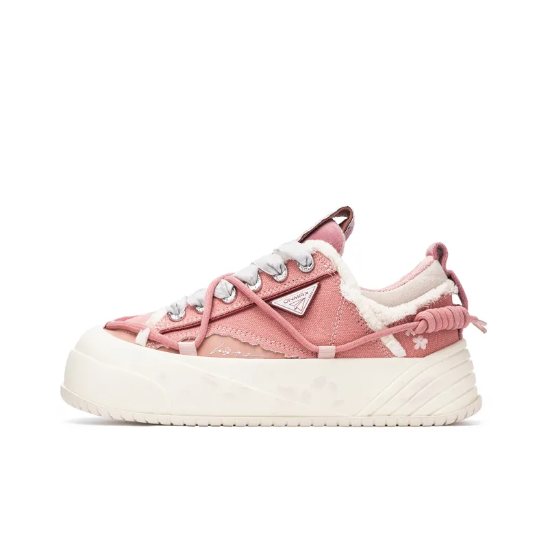 opp france Pink cherry blossom canvas lace-up trendy unisex casual shoes