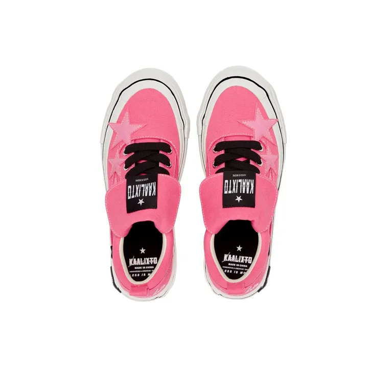 Opp France Pink Lace-Up Star Canvas Unisex Casual Shoes