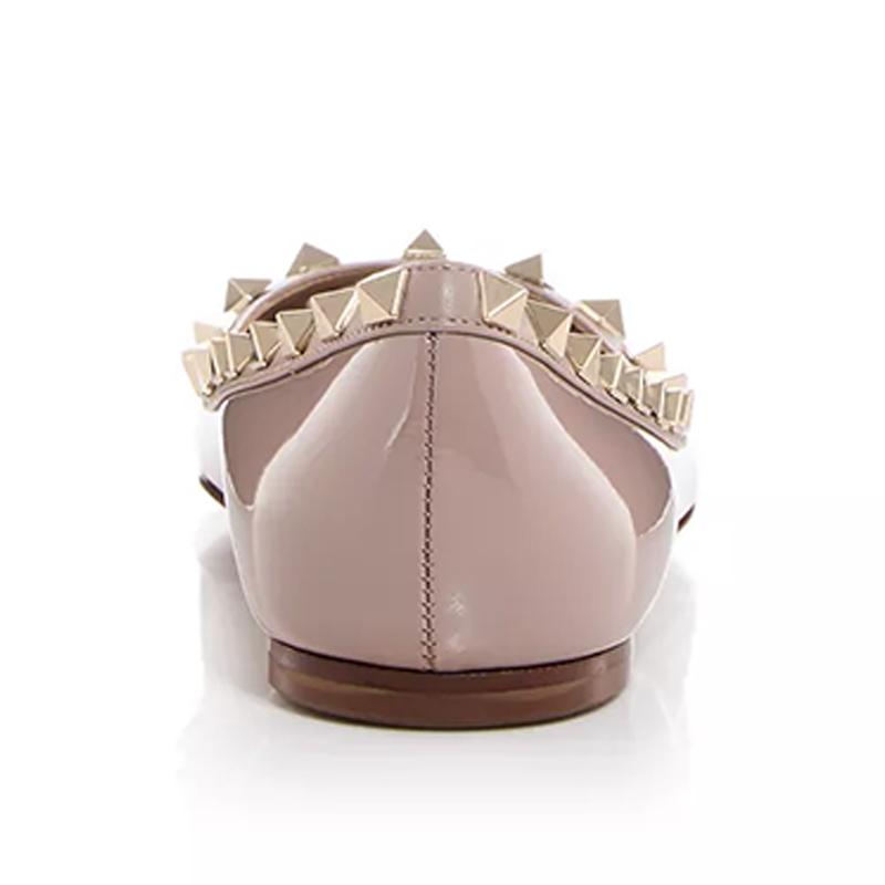 Opp France Pink Pointed Rivet Flat Patent Leather Fashionable Women’s Shoes