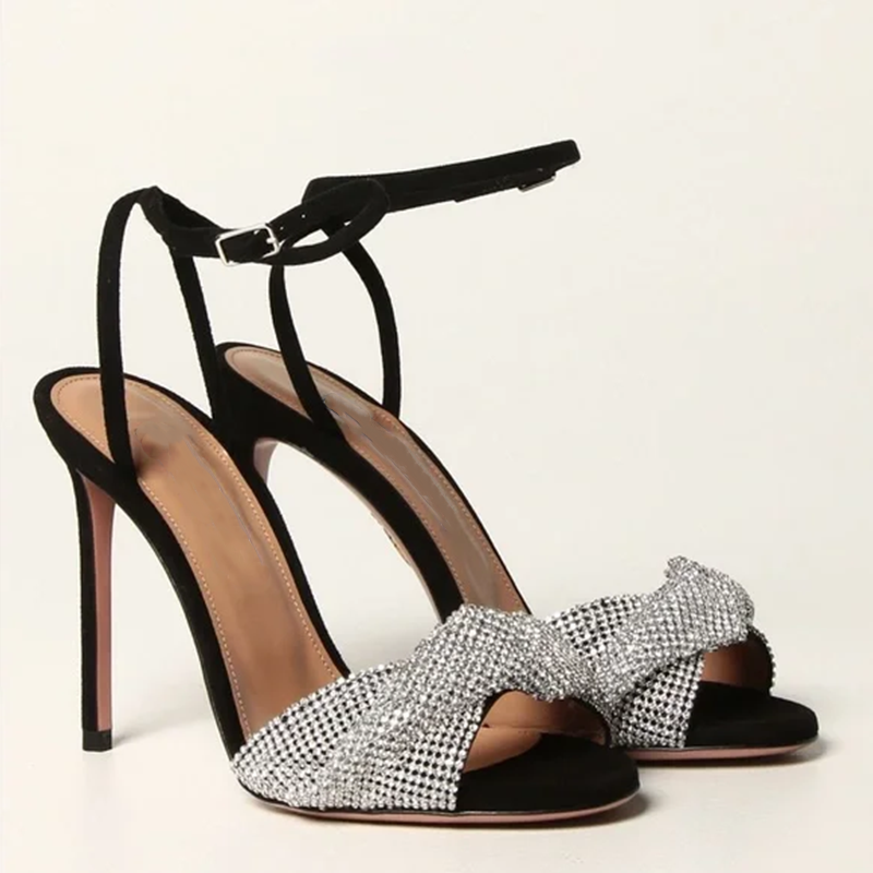 Opp France Rhinestone Dress Sandals Open Toe Round Toe Heels