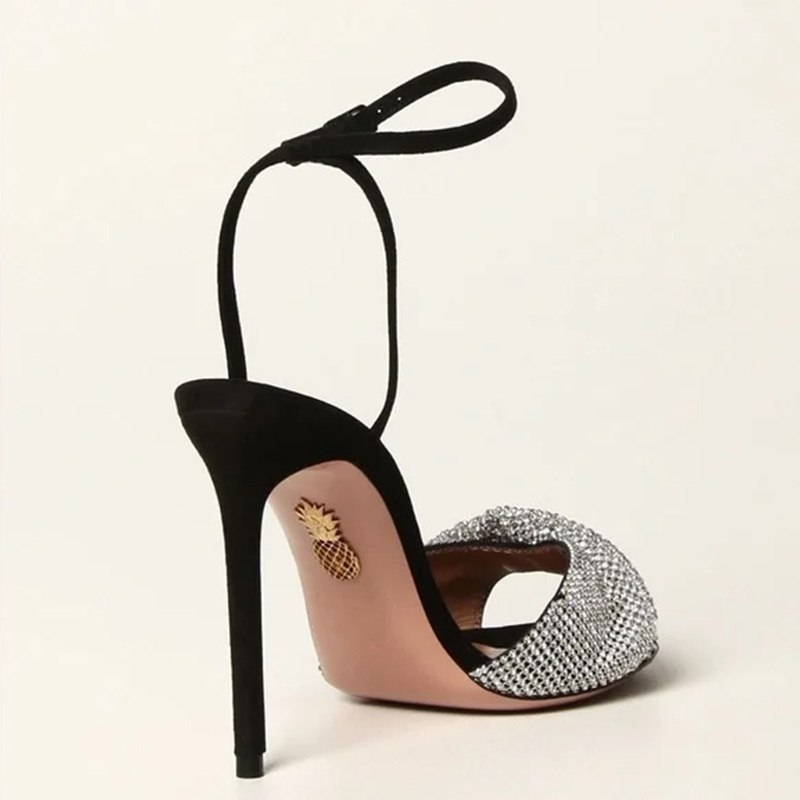 Opp France Rhinestone Dress Sandals Open Toe Round Toe Heels