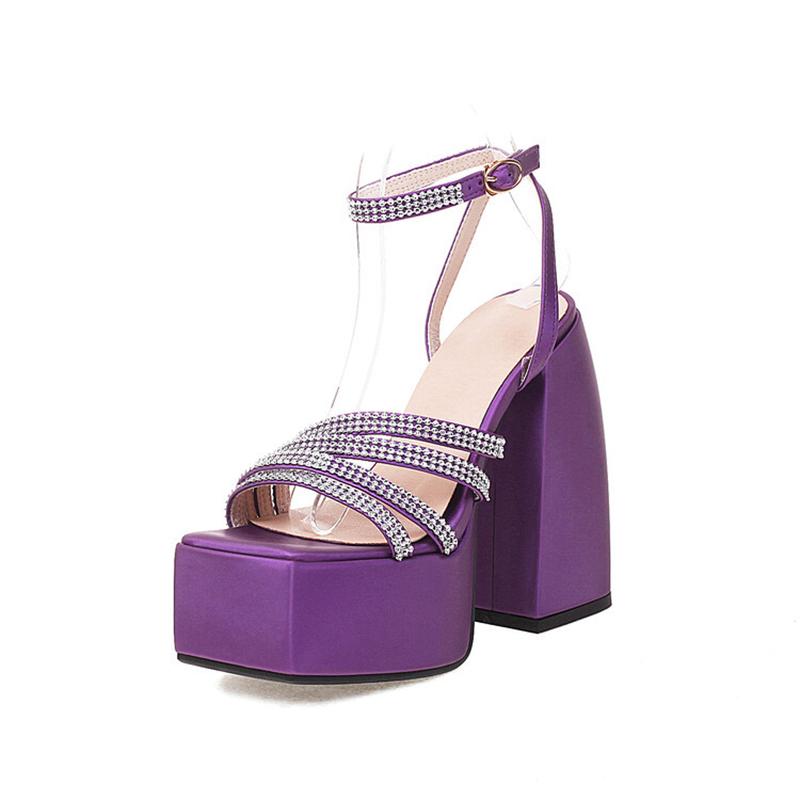 Opp France Rhinestone Strap Platform Heeled Sandals