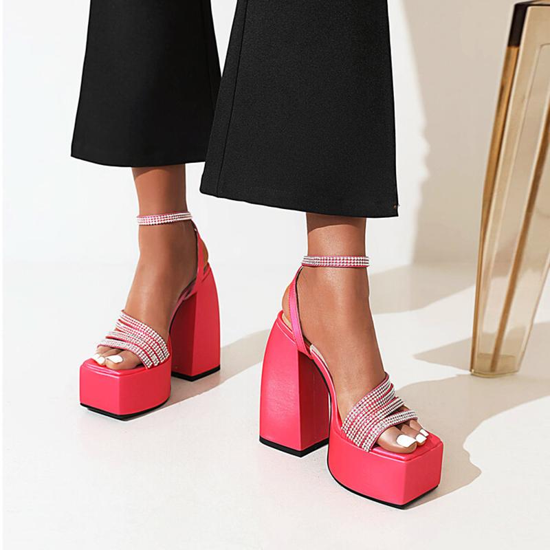 Opp France Rhinestone Strap Platform Heeled Sandals