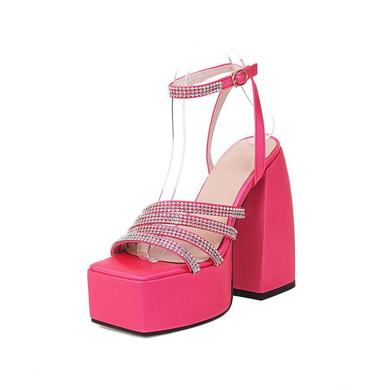 opp france Rhinestone Strap Platform Heeled Sandals
