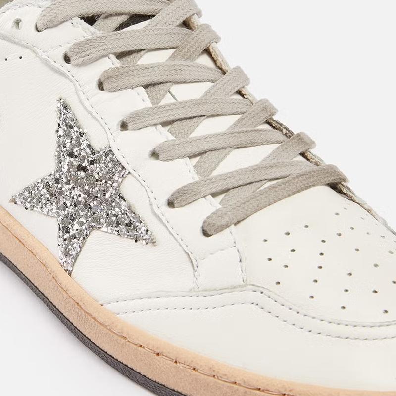 Opp France Sequined Silver Star White Lace-up Women’s Casual Shoes
