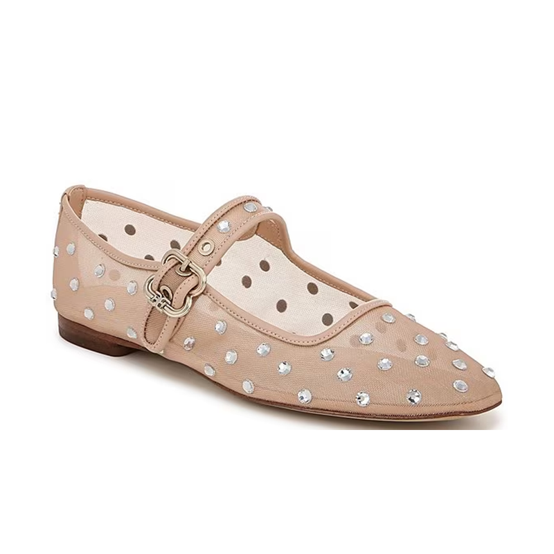 Opp France Shine Mesh Gem Embellished Mary Jane Flats