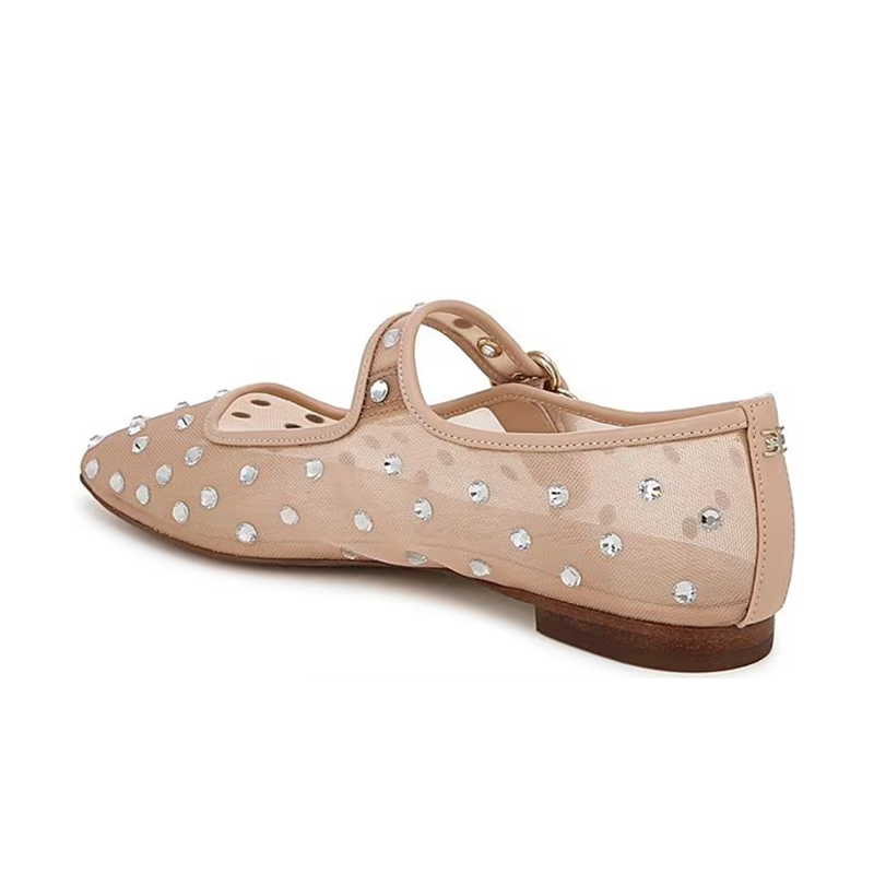 Opp France Shine Mesh Gem Embellished Mary Jane Flats