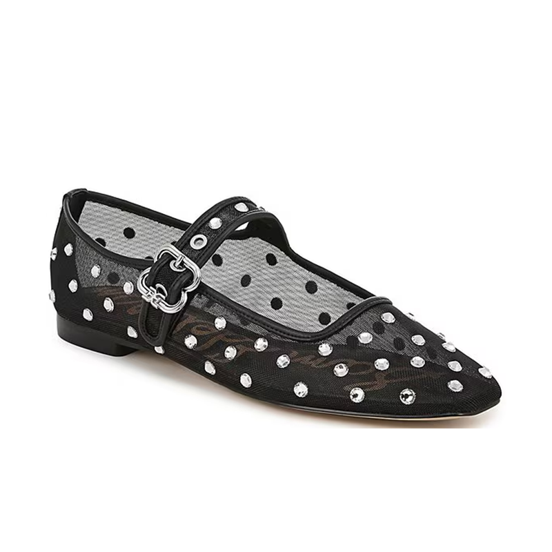 Opp France Shine Mesh Gem Embellished Mary Jane Flats White