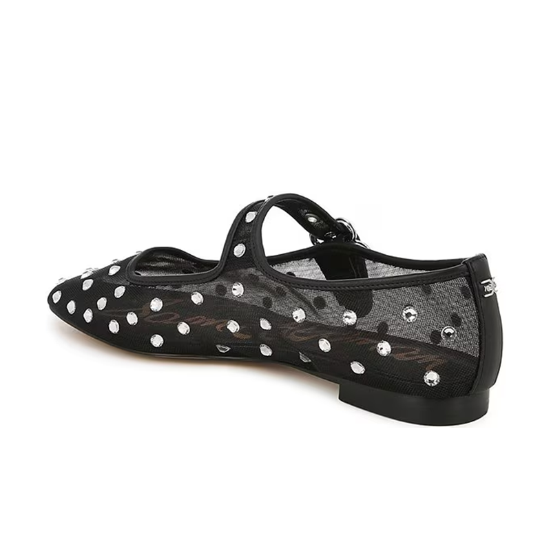 Opp France Shine Mesh Gem Embellished Mary Jane Flats White