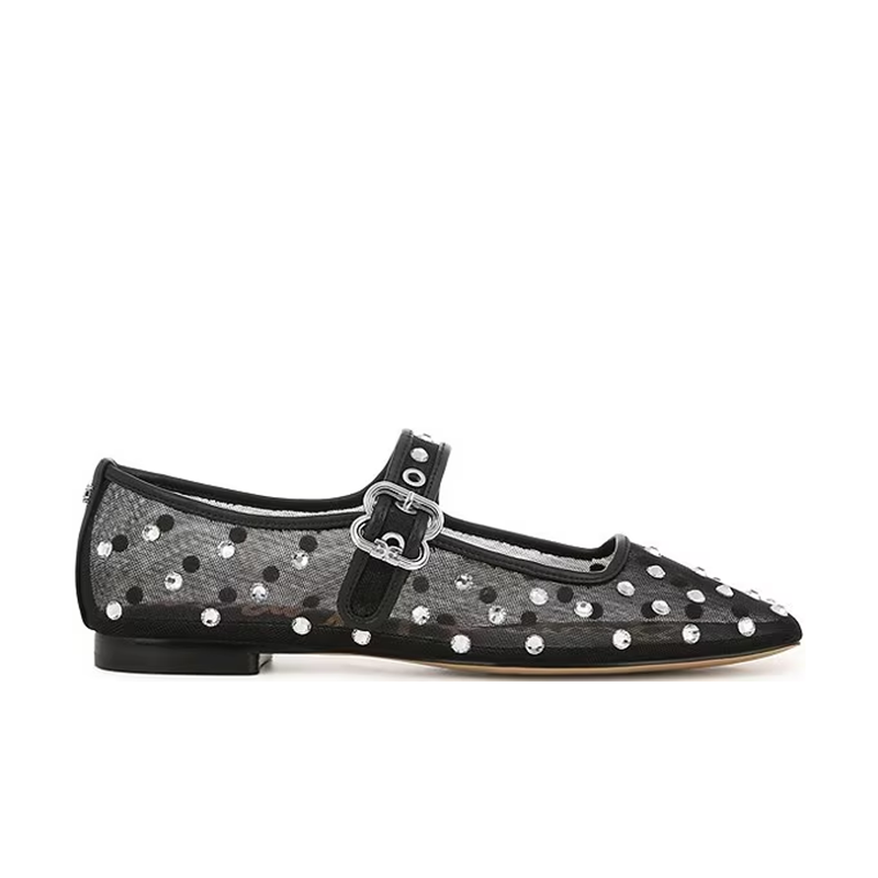 opp france Shine Mesh Gem Embellished Mary Jane Flats White