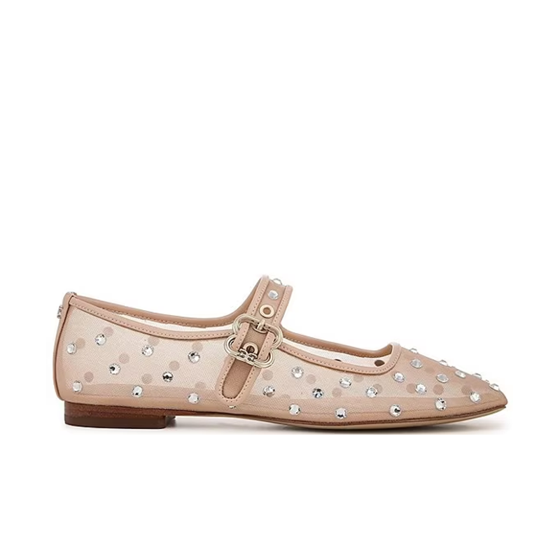 opp france Shine Mesh Gem Embellished Mary Jane Flats