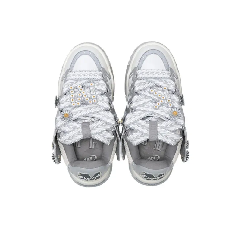 Opp France Silver Grey Flower And Star Decorated Trendy Men’s And Women’s Casual Shoes
