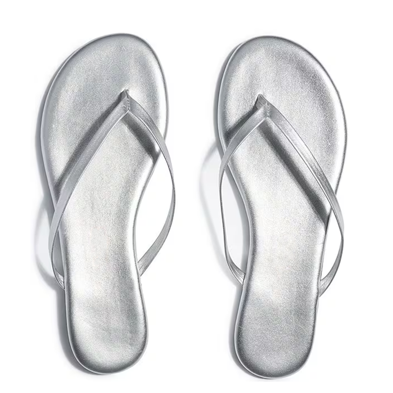 Opp France Simple Flip-flops Flat-soled Non-slip Sandals Silver Slippers