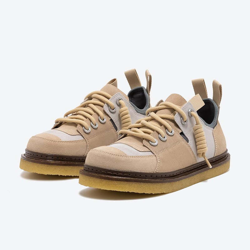 Opp France Splicing Contrast Color Men’s Low-top Casual Shoes Khaki