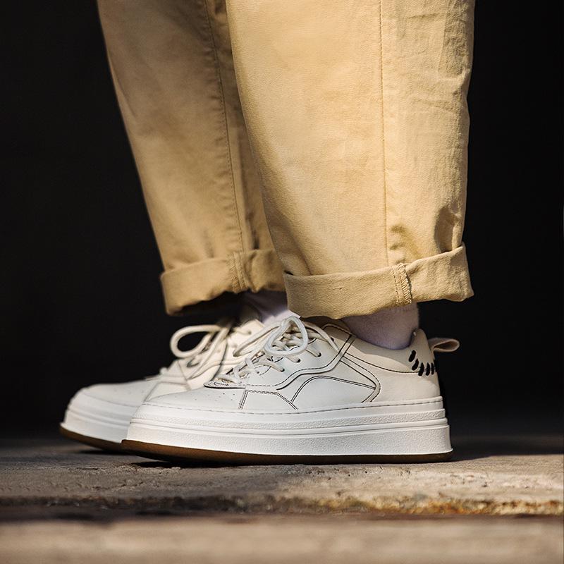 Opp France Textured Leather Patchwork Casual Shoes White