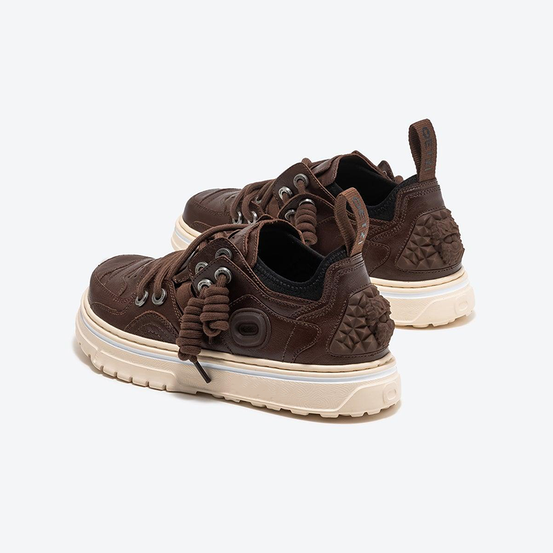 Opp France Unisex Lace-up Trendy And Personalized Cowhide Sneakers Dark Brown