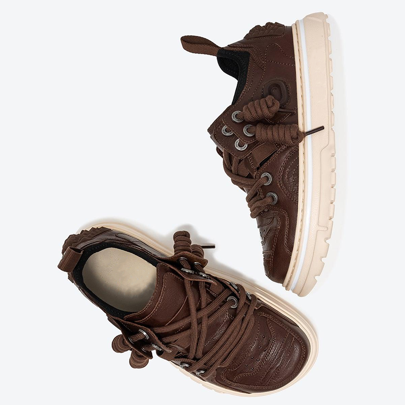 Opp France Unisex Lace-up Trendy And Personalized Cowhide Sneakers Dark Brown