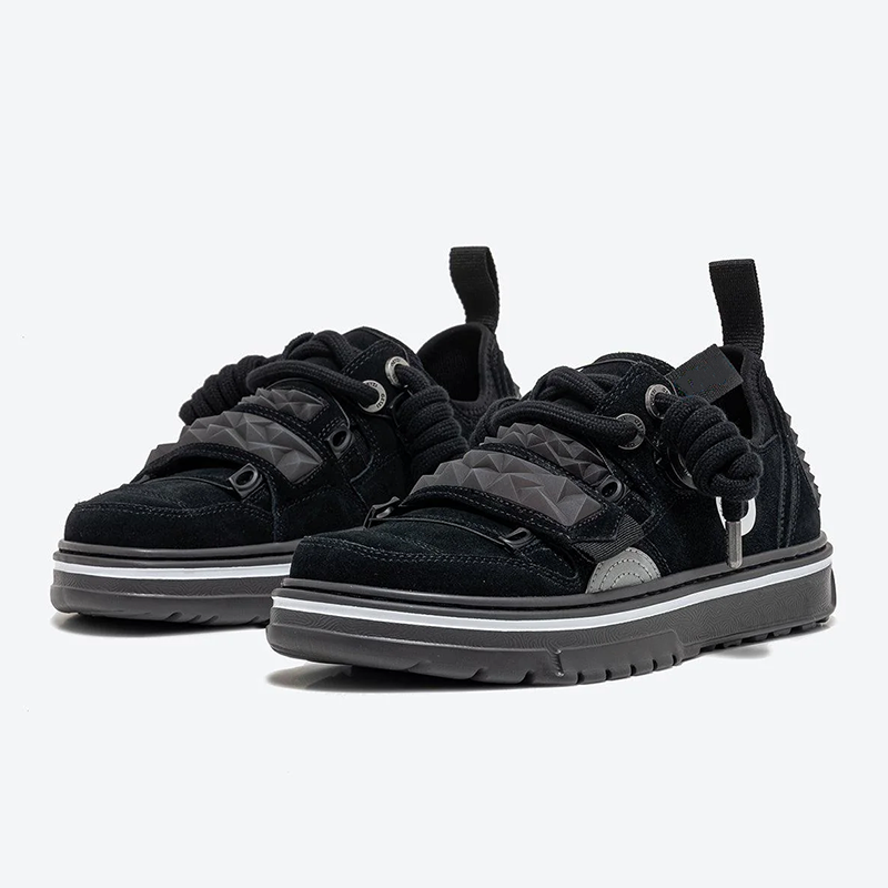 Opp France Unisex Solid Color Lace-up Suede Fashion Sneakers Black