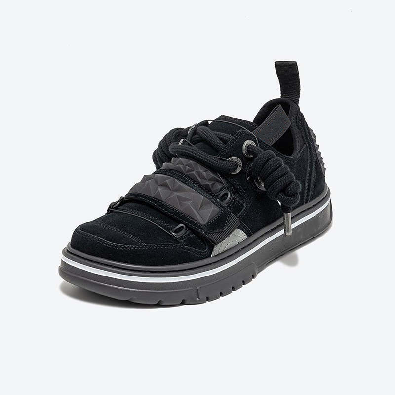 Opp France Unisex Solid Color Lace-up Suede Fashion Sneakers Black