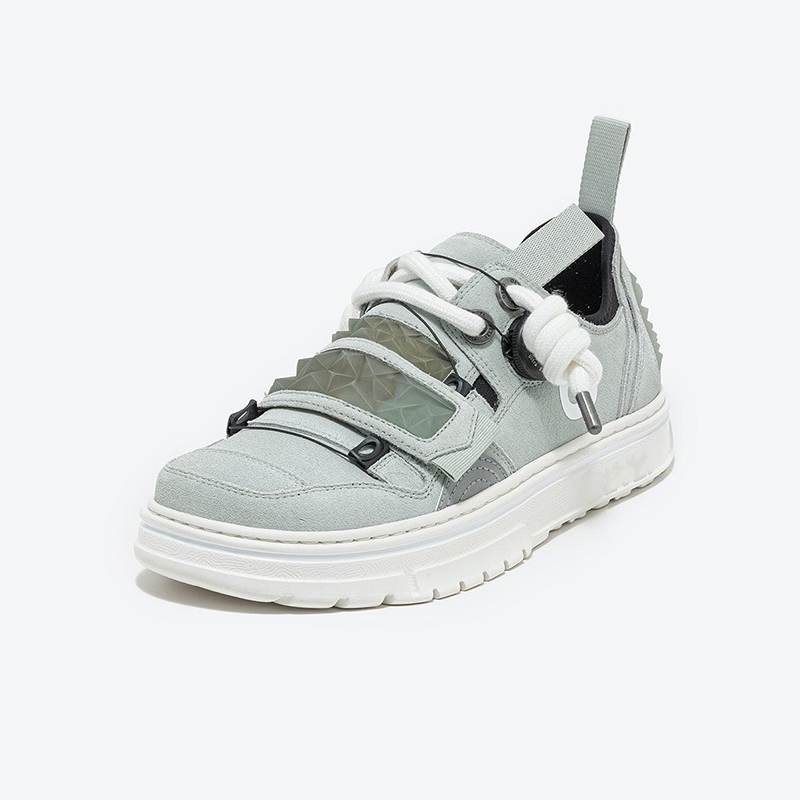 Opp France Unisex Solid Color Lace-up Suede Fashion Sneakers Gray Green