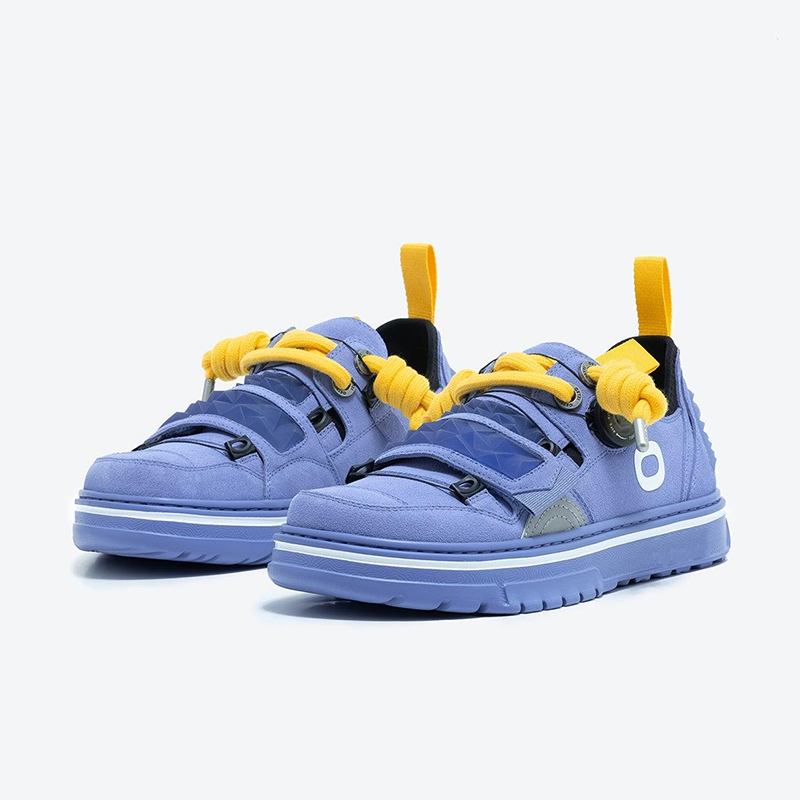 Opp France Unisex Solid Color Lace-up Suede Fashion Sneakers Cyan