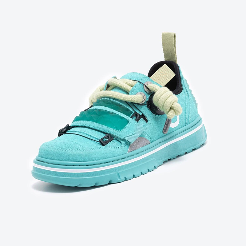 Opp France Unisex Solid Color Lace-up Suede Fashion Sneakers Blue