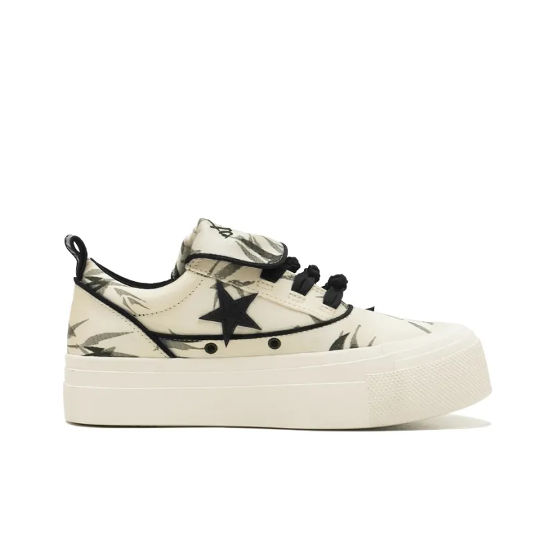 Opp France White And Black Star Bamboo Print Unisex Casual Shoes