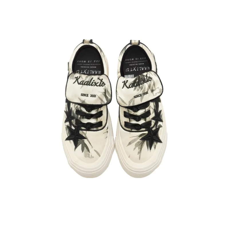 Opp France White And Black Star Bamboo Print Unisex Casual Shoes