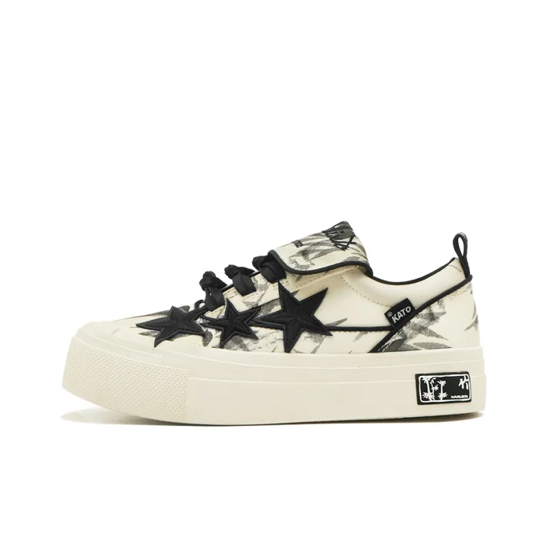 opp france White and black star bamboo print unisex casual shoes