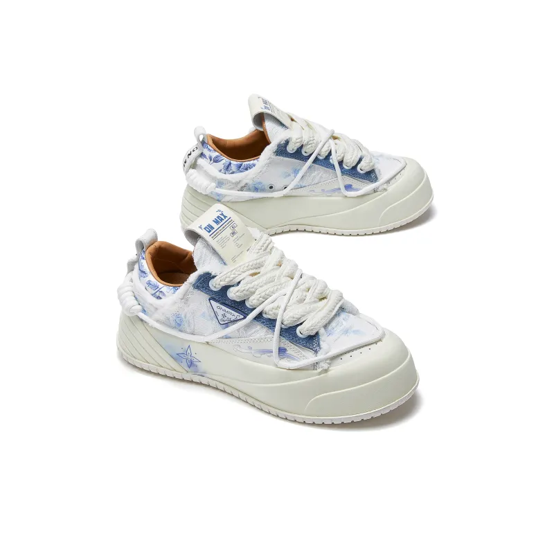 Opp France White Blue Tassel-edged Trendy Lace-up Unisex Casual Shoes