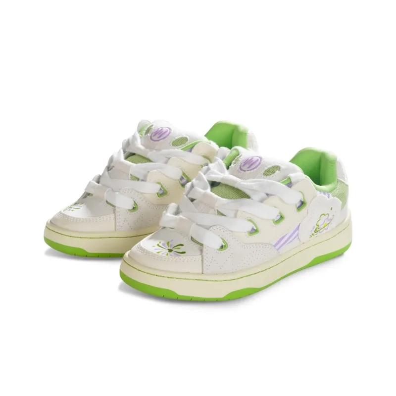 Opp France White Green Fresh Floral Casual Shoes For Both Men And Women
